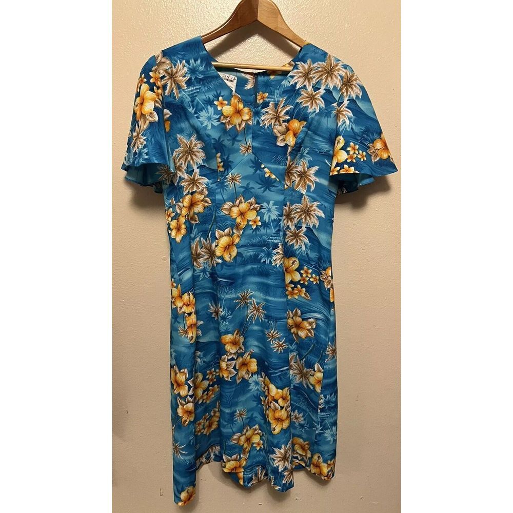 Vtg‎ 70's Royal Hawaiian Midi Dress Floral Empire Waist Flutter Sleeve Tiki READ